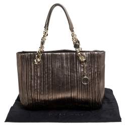 Bvlgari Gunmetal Plisse Leather Monte Shopper Tote