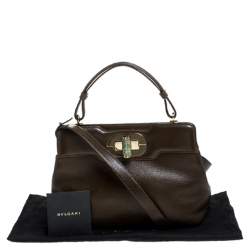Bvlgari Olive Green Leather Isabella Rossellini Top Handle Bag
