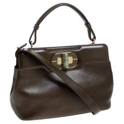 Bvlgari Olive Green Leather Isabella Rossellini Top Handle Bag