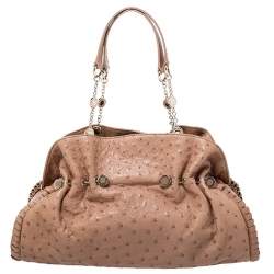 Pre Owned Bvlgari Tan Ostrich Leather Twistino Tina Satchel 