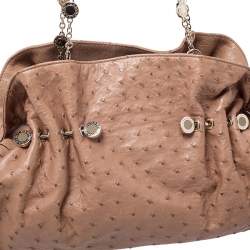 Pre Owned Bvlgari Tan Ostrich Leather Twistino Tina Satchel 