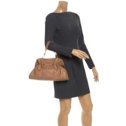 Pre Owned Bvlgari Tan Ostrich Leather Twistino Tina Satchel 