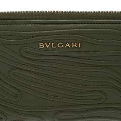 Bvlgari Green Leather Zip Around Wallet