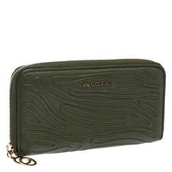 Bvlgari Green Leather Zip Around Wallet