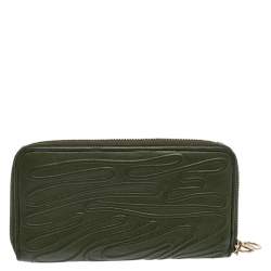 Bvlgari Green Leather Zip Around Wallet