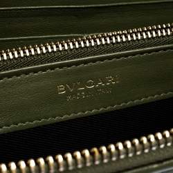 Bvlgari Green Leather Zip Around Wallet