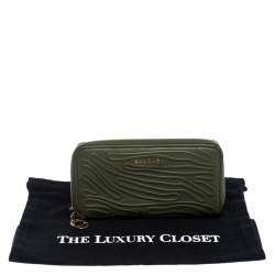 Bvlgari Green Leather Zip Around Wallet
