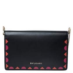 Pre Owned Bvlgari Black Leather Patch Details Serpenti Forever Chain Clutch