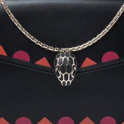 Pre Owned Bvlgari Black Leather Patch Details Serpenti Forever Chain Clutch