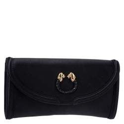 Bvlgari Black Satin Leoni Flap Clutch