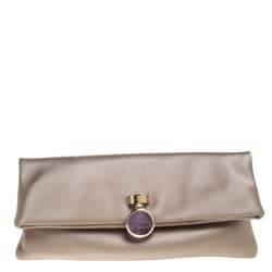 Bvlgari Beige Satin Monete Clutch
