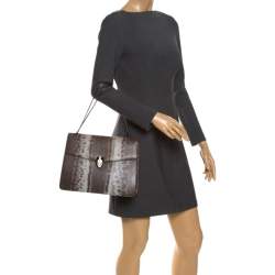 Pre Owned حقيبة كتف بلغاري سربنتي فوريفر كبيرة جلد ثعبان رصاصية