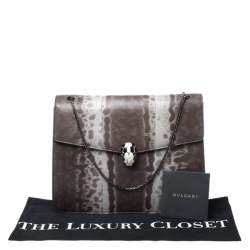 Pre Owned حقيبة كتف بلغاري سربنتي فوريفر كبيرة جلد ثعبان رصاصية