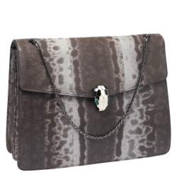 Pre Owned حقيبة كتف بلغاري سربنتي فوريفر كبيرة جلد ثعبان رصاصية