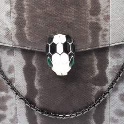 Pre Owned حقيبة كتف بلغاري سربنتي فوريفر كبيرة جلد ثعبان رصاصية