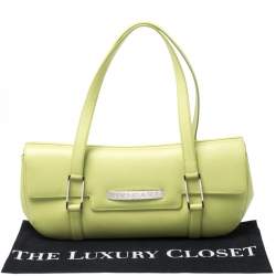 Pre Owned Bvlgari Neon Green Leather Flap Satchel