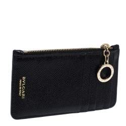 Bvlgari Black Leather Zip Credit Card Holder
