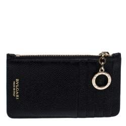 Bvlgari Black Leather Zip Credit Card Holder