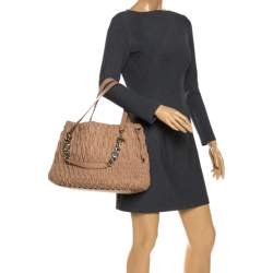 Bvlgari Nude Beige Willow Matelassé Leather Monete Tote