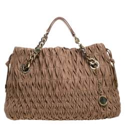 Bvlgari Nude Beige Willow Matelassé Leather Monete Tote