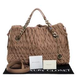 Bvlgari Nude Beige Willow Matelassé Leather Monete Tote