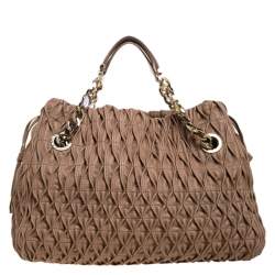 Bvlgari Nude Beige Willow Matelassé Leather Monete Tote