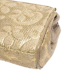 Pre Owned Bvlgari Metallic Gold Floral Embossed Straw Clutch