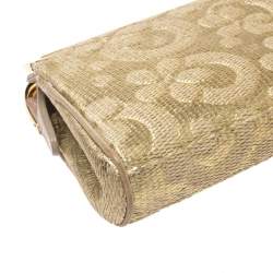 Pre Owned Bvlgari Metallic Gold Floral Embossed Straw Clutch