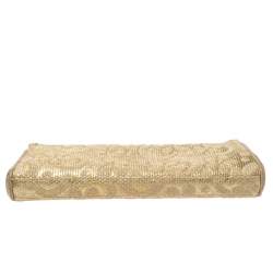 Pre Owned Bvlgari Metallic Gold Floral Embossed Straw Clutch