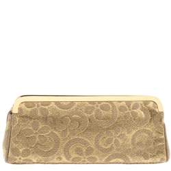Pre Owned Bvlgari Metallic Gold Floral Embossed Straw Clutch