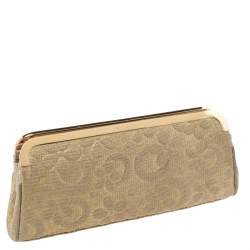 Pre Owned Bvlgari Metallic Gold Floral Embossed Straw Clutch