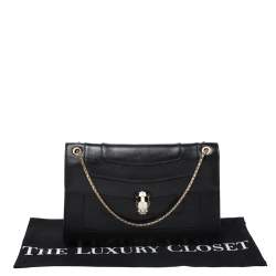 Bvlgari Black Leather Medium Serpenti Forever Flap Shoulder Bag