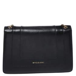Bvlgari Black Leather Medium Serpenti Forever Flap Shoulder Bag