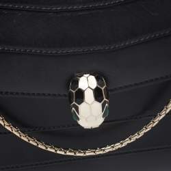 Bvlgari Black Leather Medium Serpenti Forever Flap Shoulder Bag