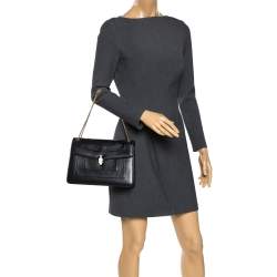 Bvlgari Black Leather Medium Serpenti Forever Flap Shoulder Bag