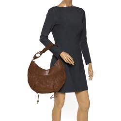 Pre Owned Bvlgari Brown Pleated Leather Hobo