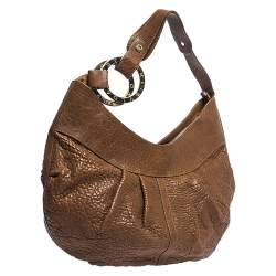 Pre Owned Bvlgari Brown Pleated Leather Hobo