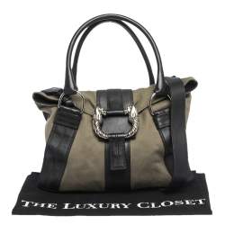 Bvlgari Black/Pale Green Fabric and Leather Leoni Shoulder Bag