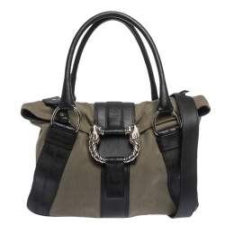 Bvlgari Black/Pale Green Fabric and Leather Leoni Shoulder Bag