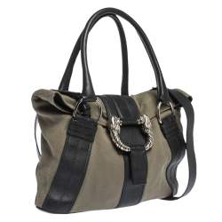 Bvlgari Black/Pale Green Fabric and Leather Leoni Shoulder Bag