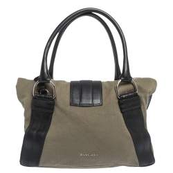 Bvlgari Black/Pale Green Fabric and Leather Leoni Shoulder Bag