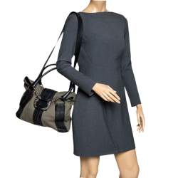 Bvlgari Black/Pale Green Fabric and Leather Leoni Shoulder Bag