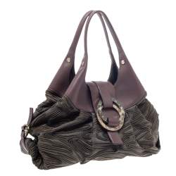Bvlgari Pale Green/Purple Canvas and Leather Chandra Hobo