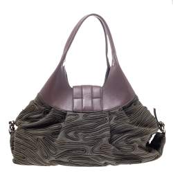Bvlgari Pale Green/Purple Canvas and Leather Chandra Hobo
