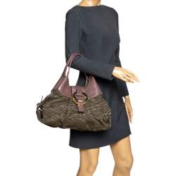 Bvlgari Pale Green/Purple Canvas and Leather Chandra Hobo
