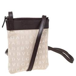 Pre Owned Bvlgari Brown/Beige Mania Canvas and Leather Crossbody Bag