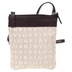 Pre Owned Bvlgari Brown/Beige Mania Canvas and Leather Crossbody Bag
