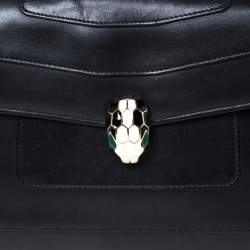 Bvlgari Black Leather Medium Serpenti Forever Flap Shoulder Bag