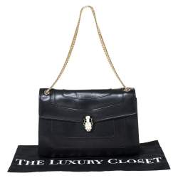 Bvlgari Black Leather Medium Serpenti Forever Flap Shoulder Bag