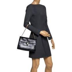 Bvlgari Black Leather Medium Serpenti Forever Flap Shoulder Bag